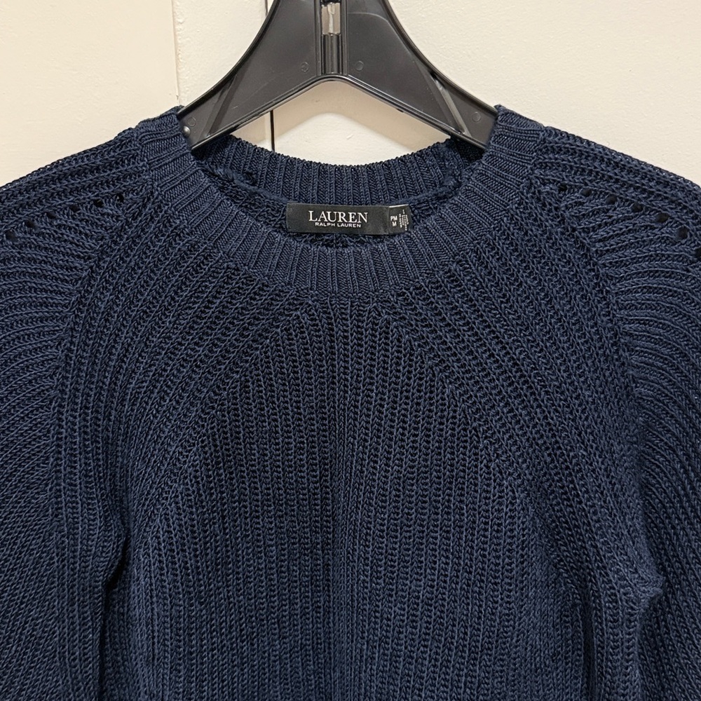 Lauren Ralph Lauren Women’s Pull Over Navy Ribbed Sweater Linen/Viscose,Petite M